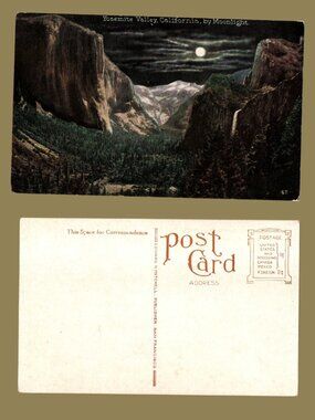10/$25 Vintage Yosemite Valley by Moonlight California National Park Postcard